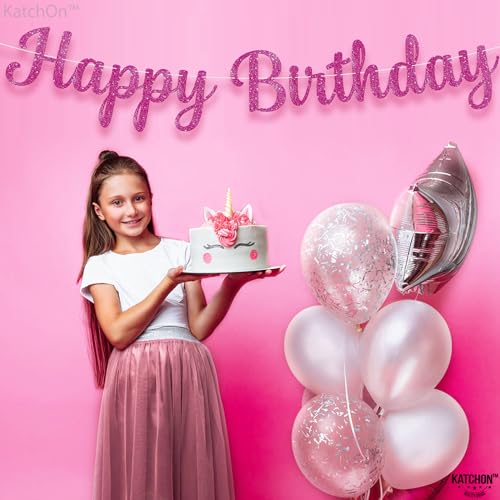 KatchOn, Glitter Hot Pink Cursive Happy Birthday Banner - Pre-Strung, 10 Feet | Birthday Decorations for Women, Girls | Hb...
