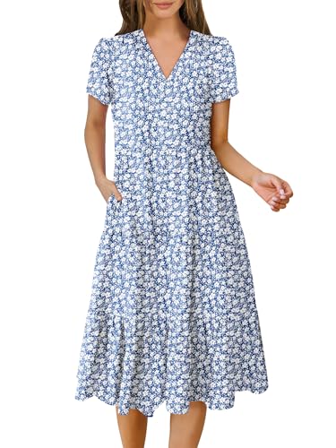 ANRABESS Women's Summer Casual Short Sleeve V Neck Midi Dresses 2026 Spring Flowy A-line Tiered T Shirts Boho Beach Dress