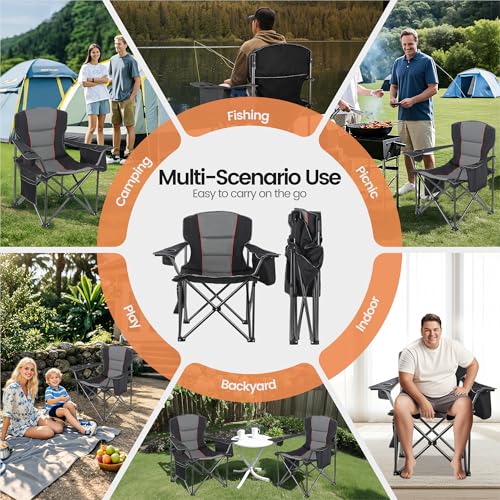 WEIDIORME 2 Pack Heavy Duty Oversized Camping Chair for Adults 400lbs w/Lumbar Support - Folding Chairs with Side Pocket, ...