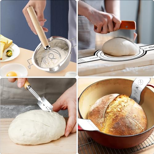 SZZJKJ Sourdough Starter Kit, 24PCS Sourdough Bread Baking Supplies, Silicone Banneton Bread Proofing Basket Set of 2 (pin...