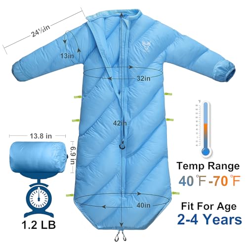 AZITREK Walkable Toddler Sleeping Bags for Kids, Boys Girls (2T-4T) - Puffy Camping Sleeping Sack for Indoor, Outdoor, Tra...