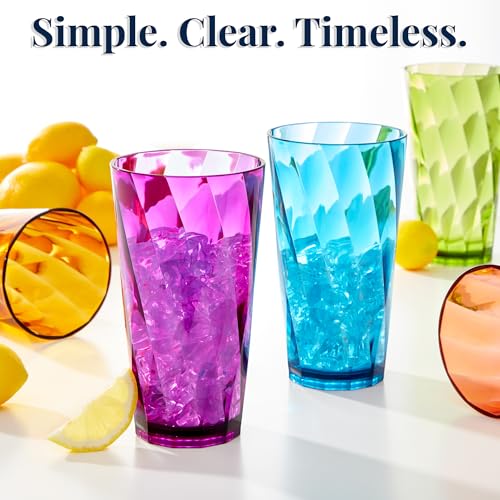 US Acrylic Optix Plastic Reusable Drinking Glasses (Set of 8) 20oz Water Cups in Jewel Tone Colors | BPA-Free Tumblers, Ma...