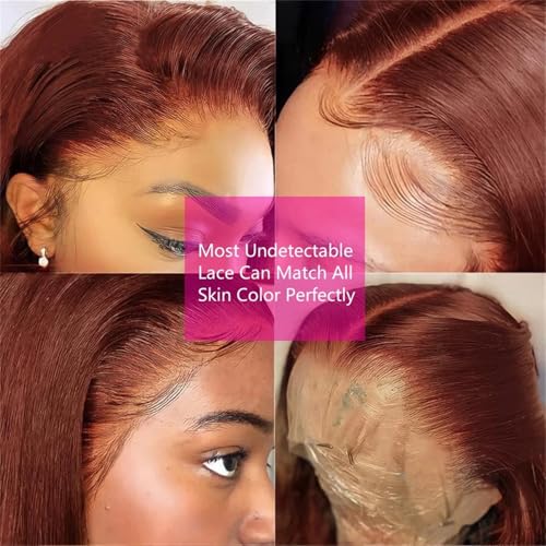 Reddish Brown Lace Front Wigs Human Hair Pre Plucked Brazilian Unprocessed Straight 13x4 HD Lace Frontal Wig with Baby Hair Auburn Copper Colored Wigs for Women (Reddish Brown,24 Inch)