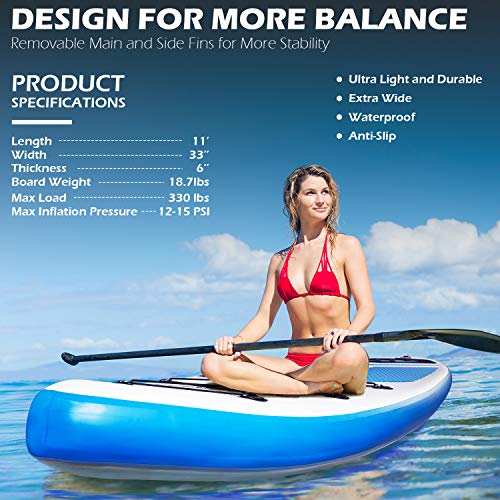ADVENOR Paddle Board 11'x33 x6 Extra Wide Inflatable Stand Up Paddle Board with Hand Pump,Leash, Adjustable Paddle For Bas...