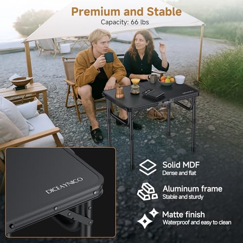 Diceaynico Folding Camping Table, 22" x 15" Picnic Table with 3 Adjustable Height Max 27.5", Matte Black Aluminum Folding ...