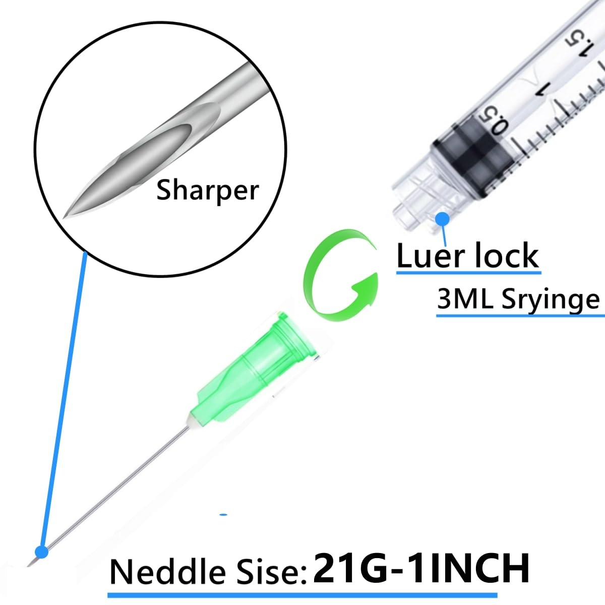 Luer lock 3ml 21Ga 1 Inch(25mm), 50 Pack Sterile Lab Utensils for Scientific Research, Industrial Dispensing or Liquid Measuring