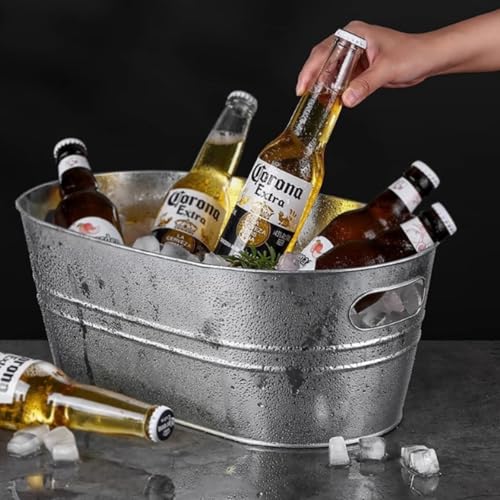 3 Gallon Galvanized Tub Beverage Tubs, Metal Ice Buckets for Cocktail Bar Wine Beer Drink Buckets with Handles Large Tub I...