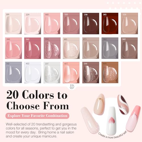 AZUREBEAUTY 31 Pcs Dip Powder Nail Kit 20 Colors Glitter Nude Brown Pink White Gray Dip Powder Liquid Set with Top/Base Co...