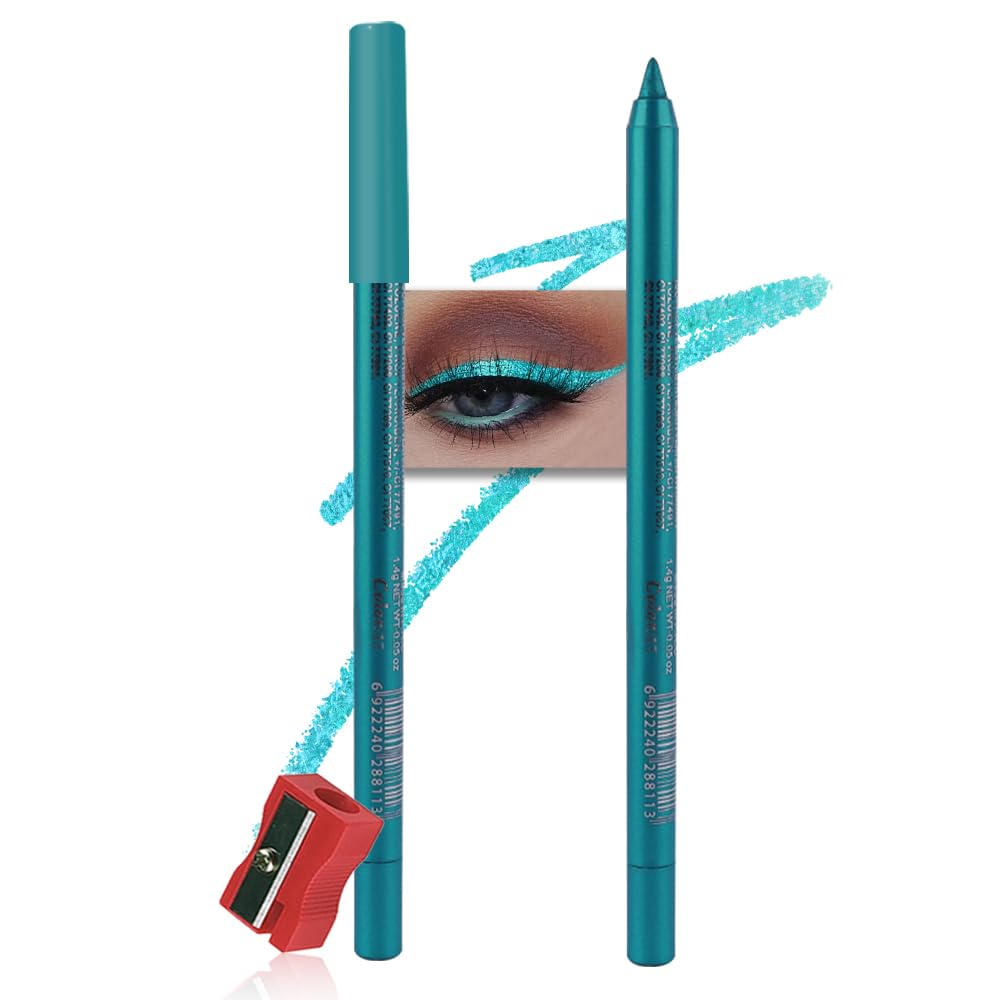 Kaely Gel Eyeliner Pencil for Women, Blue Green Eye Liner Waterproof Smudge Proof with Sharpener, Waterline Eye Makeup Liners, d