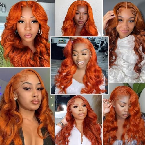 Orange Ginger Wig Human Hair 13x6 Body Wave Lace Front Wigs Human Hair 350# Colored Ginger Transparent HD Lace Front Wig Pre Plucked Glueless Human Hair Wigs 18 Inch