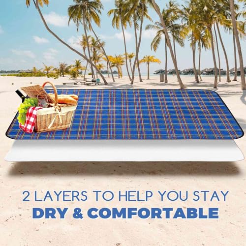 Beach Picnic Blanket, Sandproof Waterproof Camping Blankets Large, Outdoor Sandfree Foldable Mat 55x40in, Oversized Packab...