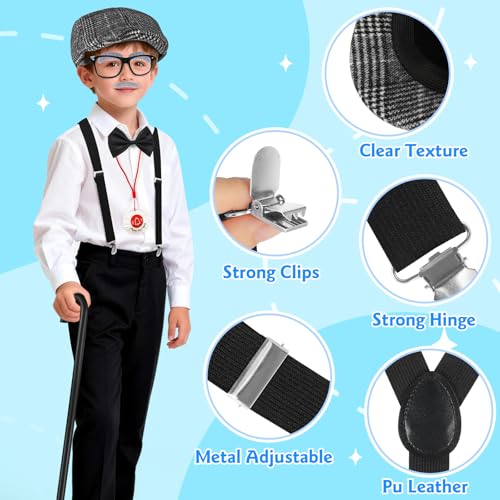 FUSPWEAO Kids 100 Days of School Costume for Boys - 1920s Old Man Grandpa Costume Set with Beret, Cane, Mustache & Wallet ...