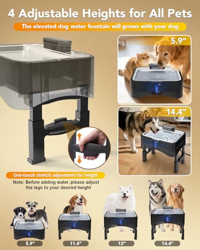 UPSKY 2.25Gal Elevated Dog Water Fountain, 4 Heights Adjustable Pet Fountain for All Dog Sizes, 304 Stainless Steel Tray I...