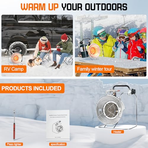 GasBRUH Outdoor Multi-Use Portable Propane Patio Heater/Cooker, 18,000 BTU include USB Lighter, Gas Camping Heater for Ten...