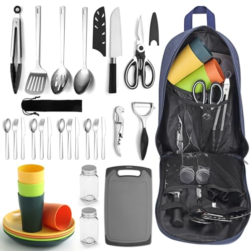 Berglander Camping Essentials, Camping Cooking Utensils Set, Camping Accessories Gear Must Haves, Come with Camping Silver...