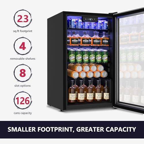 Icyglee Beverage Refrigerator Cooler, 126 Can Mini Fridge with Glass Door for Wine, Soda Beer, Beverage Cooler for Home, B...