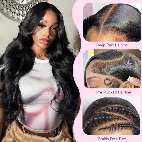 13x6 Lace Front Wigs Human Hair 200% Density Body Wave 13x6 HD Lace Frontal Wigs Brazilian Virgin Human Hair Wig Pre Plucked Invisilbe Hairline 3x Longer Lifespan 24 Inch