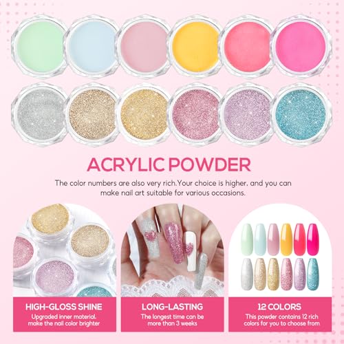Acrylic Nail Kit for Beginners with Everything Nails Kit Acrylic Set with Drill and U V Light Professional Glitter Powder ...