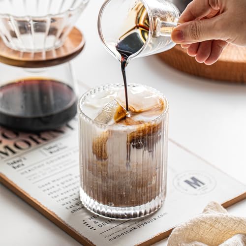 INSETLAN Set of 8 Vintage Glassware - 4 Highball Glasses 12 oz, 4 Rocks Glass Cups 14 oz, Ribbed Glassware Cocktail Glasse...