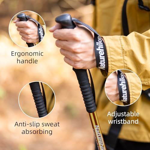 Naturehike Collapsible Trekking Poles, Adjustable Lightweight Aluminum Hiking Poles, Shock Absorption with Wrist Straps fo...