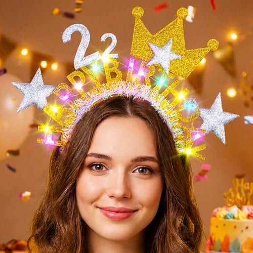 DRESBE Light Up Birthday Headband LED Birthday Headbands Glow Party Hair Accessories for Women