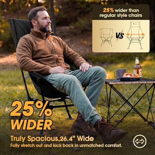 MOON LENCE Oversized High Back Camping Chair for Adults, Height Adjustable Folding Camping Chair with 400 lbs Capacity, Hi...