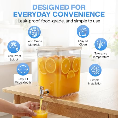 Cube Drink Dispenser for Parties (2 Gallon) Large Plastic Square Beverage Dispensers for Counter Tops & Refrigerator, No M...