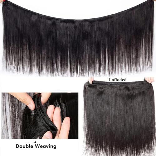 Human Hair Bundles,Straight 4 Bundles 12 14 16 18 Inch,16A Bundles Human Hair,100% Unprocessed Virgin Brazilian Hair Extensions Double Weft, Quick Weave Sew In Hair Bundle