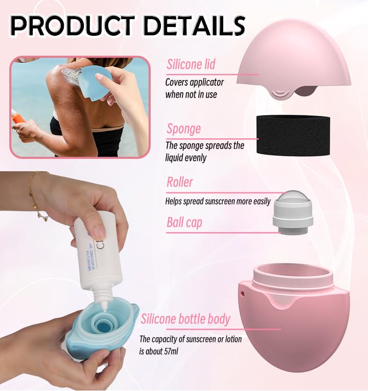 Sunscreen Applicator,Refillable Roll on Sponge Sunscreen, Suncream & Lotion Applicator,Sun Lotion Applicator Sun Cream Brush Set