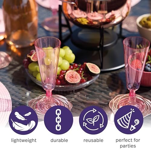 MATANA 50 Glitter Pink Champagne Flutes Plastic Champagne Glasses 5 oz, Reusable Pink Plastic Wine Glasses, Copas De Plast...