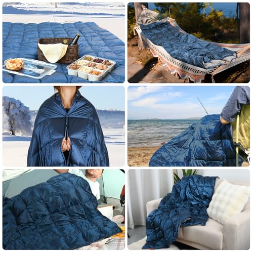 ROSE FEATHER Down Camping Blanket - Lightweight, Packable, Warm & Puffy Outdoor Travel Quilt for Sleep, Hiking, Backpackin...