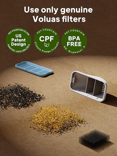 Voluas Replacement Cat Water Fountain Filters, 6 Filters and 6 Pre-Filter Sponges for 108oz/3.2L Stainless Steel Pet Water...