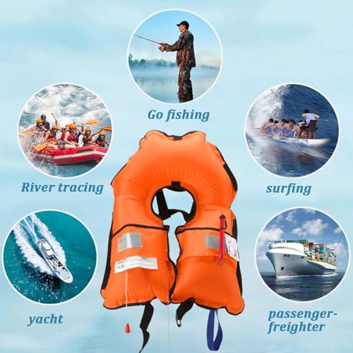 Automatic Inflatable Life Jacket Life Jackets,150N Adjustable Nylon Swim Vest with CO2 Inflation, Reflective Strips & Safe...