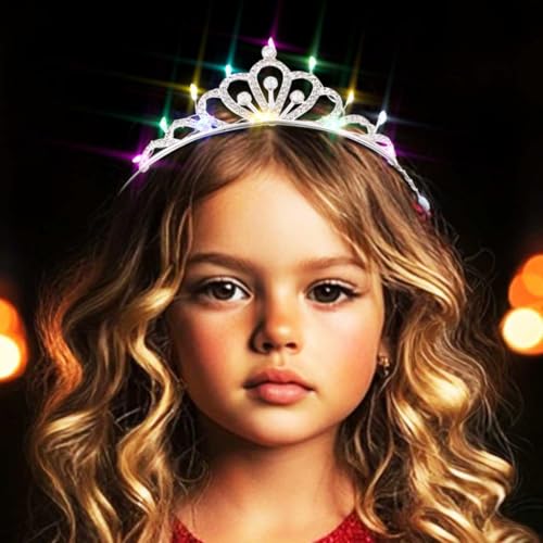 DRESBE Light Up Rhinestone Crowns LED Crystal Tiara Headband Glow Party Princess Hair Accessories for Women and Girls