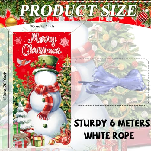 Justforjoyful Christmas Snowman Photo Booth Prop Merry Christmas Party Decoration Xmas Tree Door Banner Fabric Face in Hol...