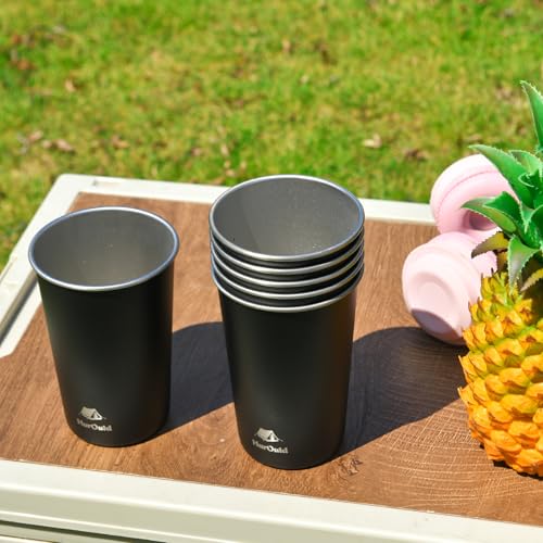 HurOutd 8 Pack Stainless Steel Cups 16oz -Black Stackable Metal Drinking Glasses for Camping, Travel, Shatterproof Tumblers
