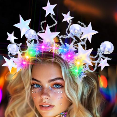 GENBREE Light Up Star Headband Led Disco Headpiece Glowing Rave Party Hair Accessories for Women