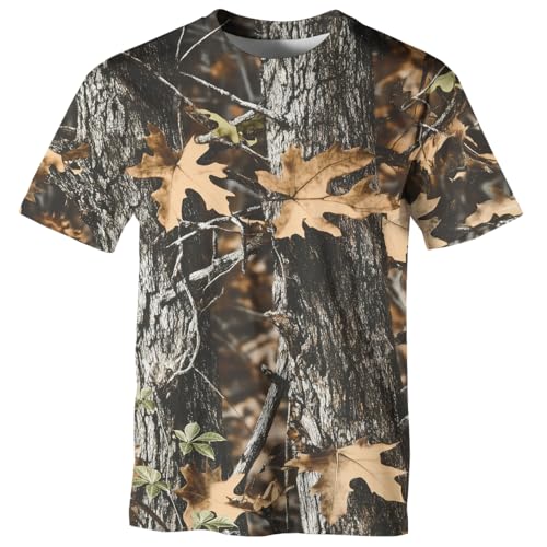 GHUALURU Men's Camo T Shirt Hunting Shirts Short Sleeve Fishing Camouflage Shirt