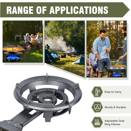 Bestfire 13" Single Propane Burner Stove 90,000 BTU Cast Iron Portable Outdoor Burner with 0-20 PSI Adjustable Regulator a...
