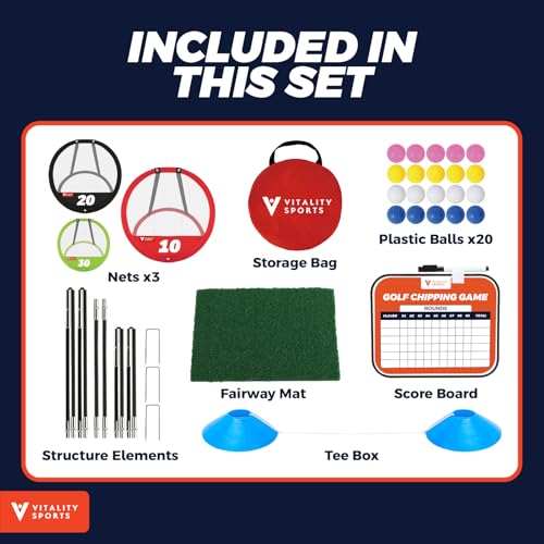 Vitality Sports Golf Chipping Net, 3PCS Pop-Up Golf Practice Net for Backyard, Indoor Outdoor Chipping Game with 3 Target...