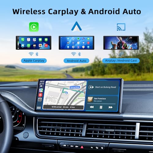 LAMTTO 9.26-inch Wireless CarPlay Screen for Car Compatable with Apple CarPlay& Android Auto,Portable Car Stereo with GPS ...