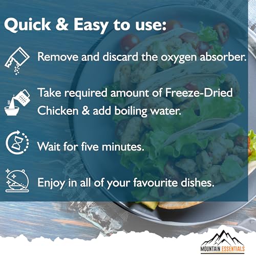 MOUNTAIN ESSENTIALS Freeze-Dried Diced Chicken – Fully Cooked and Ready to Eat | Everyday Pantry Staple for Meal Prep, Cam...