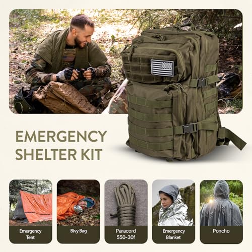 TacPreps 72-Hour Survival Kit | Emergency Bug Out Bag with First Aid, Water Filter, Food, Tools | 45L Tactical Backpack fo...