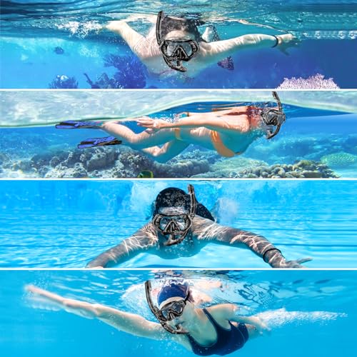 Snorkeling Gear for Adults, Snorkel Set Scuba Diving mask Dry-Top, Adult Swimming Goggles with Nose Cover, HD Tempered Gla...