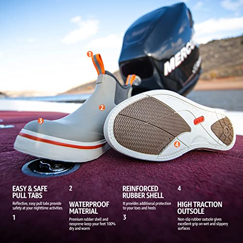 HISEA Men's Deck Rain Boots Saltwater Fishing Booties Waterproof Ankle Rain Boots with High Traction