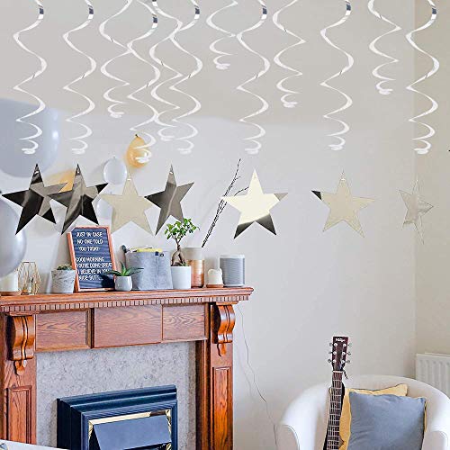 BEISHIDA Silver Star Hanging Swirl Decorations,Hanging Silver Party Supplies for Graduation Wedding Baby Shower Decoration...
