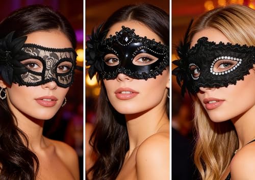 Mordarli Black Masquerade Mask for Women Mardi Gras Venetian Masks Halloween Costume Supply Prom Party Ball