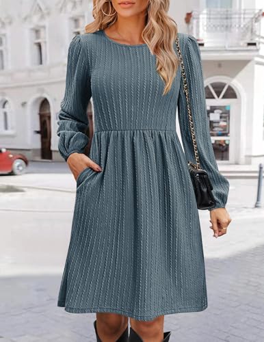 Zeagoo Women's Fall Sweater Dresses with Pockets Crew Neck Long Sleeve A-Line Dresses for Women 2025 Casual Winter Dresses