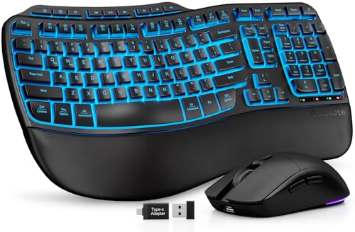 Ergonomic Wireless Keyboard and Mouse Combo, Rechargeable 4000mAh Backlit Keyboard with a Soft, Faux Lambskin Palm Rest, W...