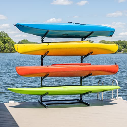 Teal Triangle Freestanding Kayak Storage Rack – 4 Kayak Rack & Canoe Rack – Indoor Outdoor Kayak – Adjustable Surfboard & ...